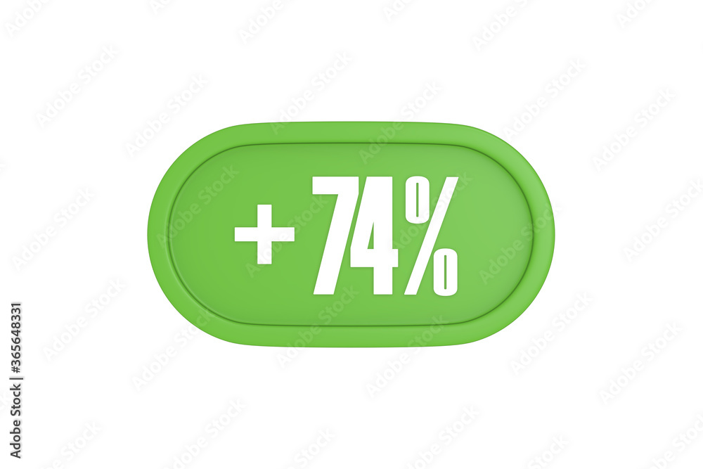 74 Percent increase 3d sign in light green color isolated on white background, 3d illustration. 74 Percent increase 3d sign in light green color isolated on white background, 3d illustration.