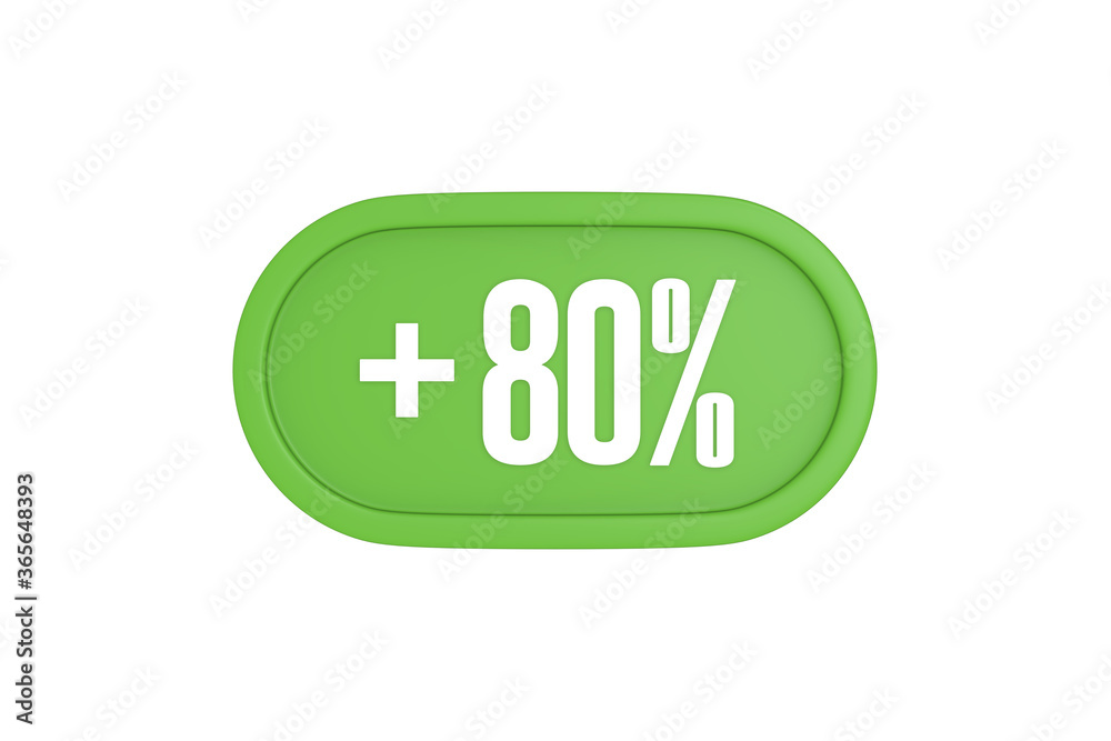 80 Percent increase 3d sign in light green color isolated on white background, 3d illustration. 80 Percent increase 3d sign in light green color isolated on white background, 3d illustration.