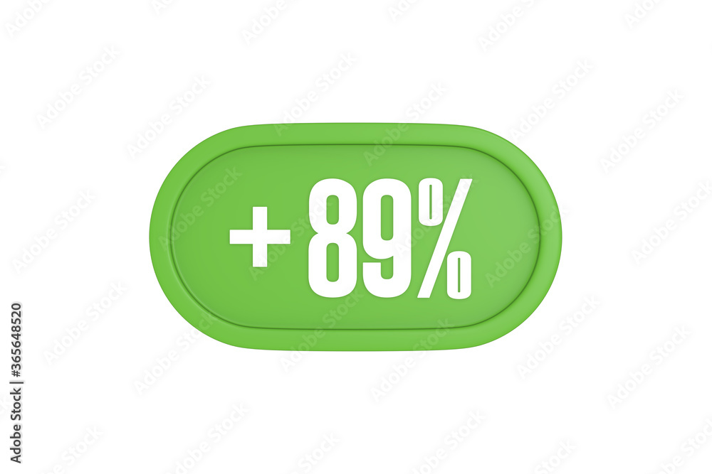 89 Percent increase 3d sign in light green color isolated on white background, 3d illustration. 89 Percent increase 3d sign in light green color isolated on white background, 3d illustration.