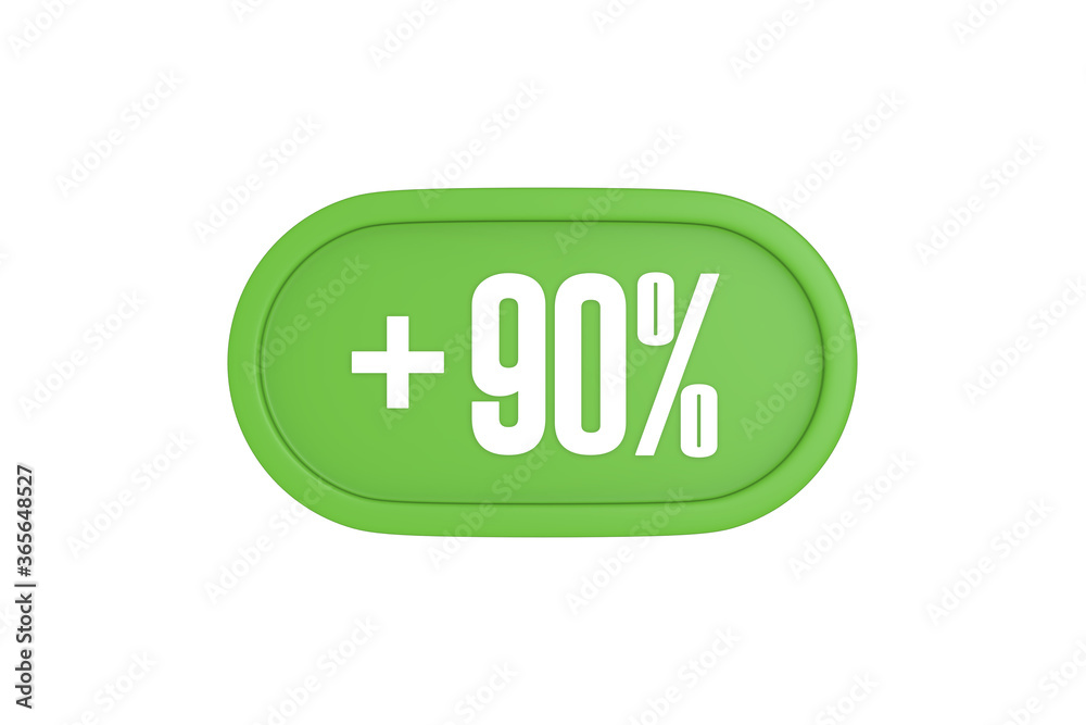 90 Percent increase 3d sign in light green color isolated on white background, 3d illustration. 90 Percent increase 3d sign in light green color isolated on white background, 3d illustration.