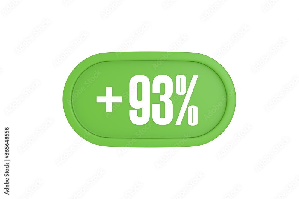 93 Percent increase 3d sign in light green color isolated on white background, 3d illustration. 93 Percent increase 3d sign in light green color isolated on white background, 3d illustration.
