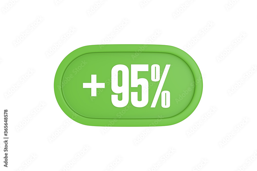 95 Percent increase 3d sign in light green color isolated on white background, 3d illustration. 95 Percent increase 3d sign in light green color isolated on white background, 3d illustration.