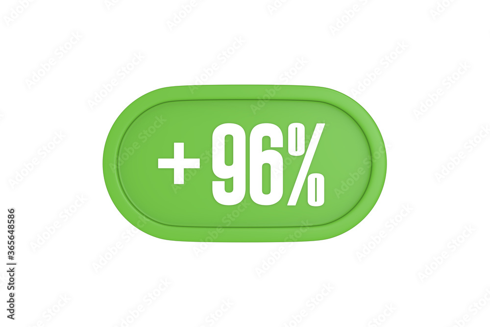 96 Percent increase 3d sign in light green color isolated on white background, 3d illustration. 96 Percent increase 3d sign in light green color isolated on white background, 3d illustration.