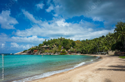 Tropical island paradise turquoise clear water at Sairee beach on Koh Tao  Thailand