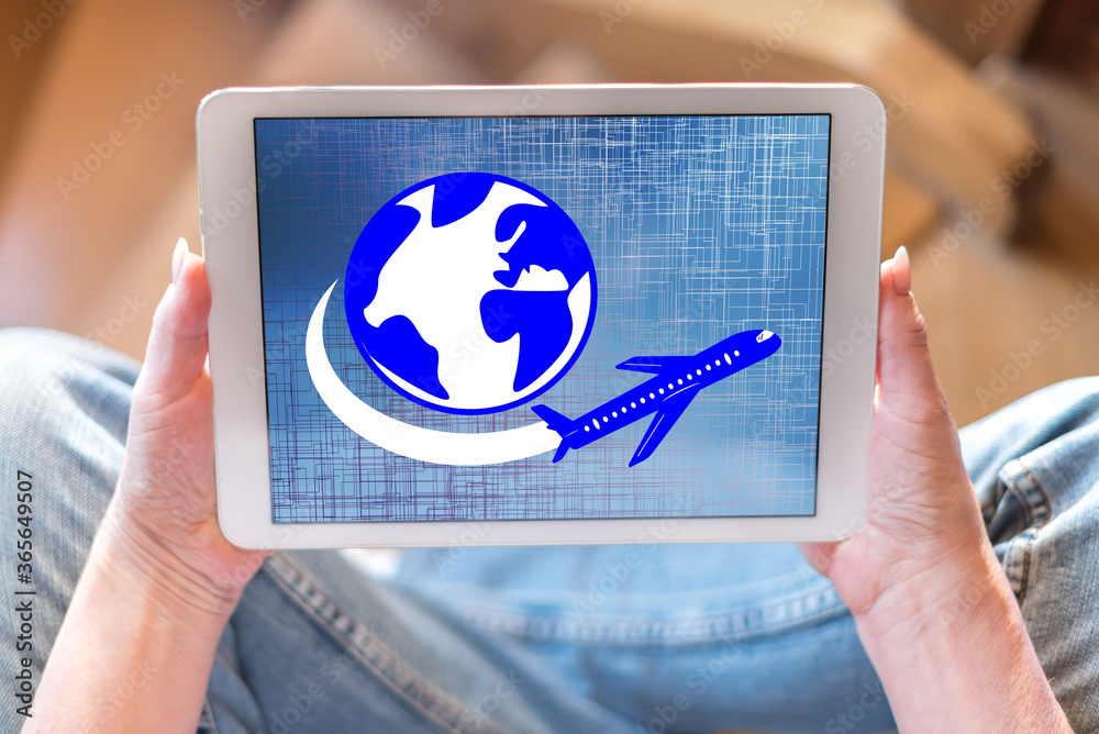 Air transport concept on a tablet Air transport concept on a tablet
