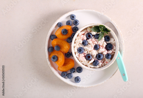  curd cheese with blueberry, served