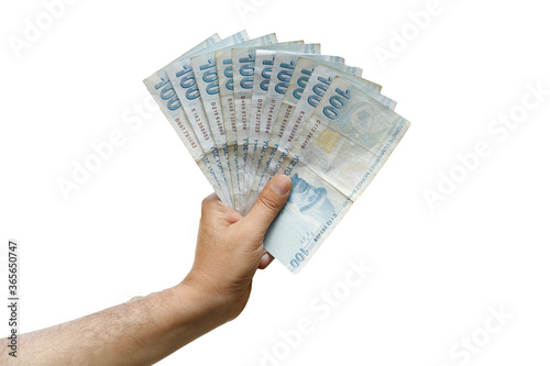 man hand holding money, selective focus