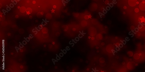 Dark Red vector template with circles, stars. Glitter abstract illustration with colorful drops, stars. Template for business cards, websites.