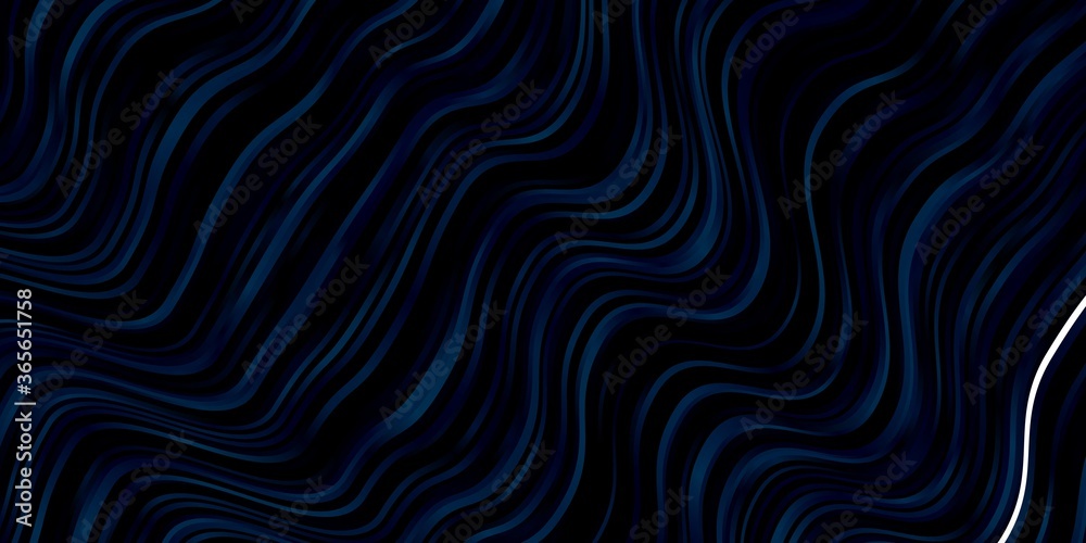 Dark BLUE vector background with curved lines. Brand new colorful illustration with bent lines. Template for cellphones.