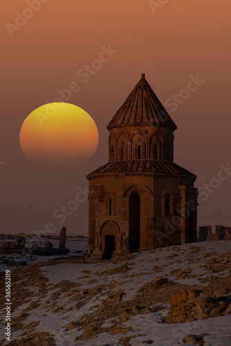 Ani Ruins, Ani is a ruined and uninhabited medieval Armenian city at sunset -Kars, Turkey © muratart