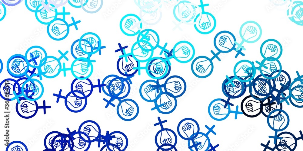 Light BLUE vector texture with women's rights symbols. Light BLUE vector texture with women's rights symbols.