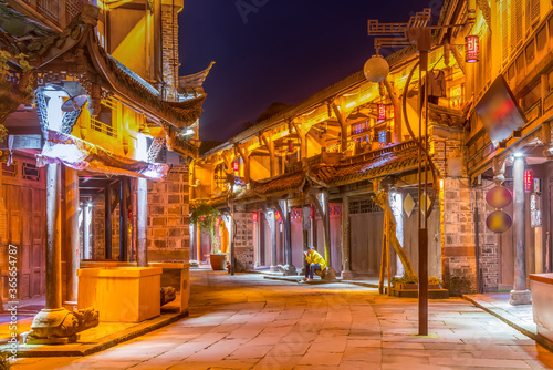 Night view of Huanglongxi ancient town in Chengdu photo