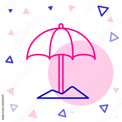 Line Sun protective umbrella for beach icon isolated on white background. Large parasol for outdoor space. Beach umbrella. Colorful outline concept. Vector Illustration.