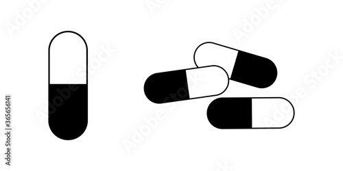 Medical pill. Medicine icon isolated on white. Sketch capsule. Healthcare symbol. Vector stock illustration. EPS 10