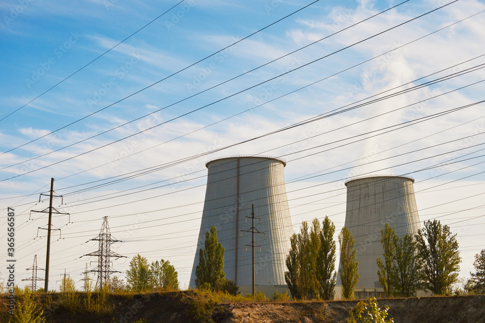 Panoramic view of a thermal power plant on a spring morning. Panoramic view of a thermal power plant on a spring morning.