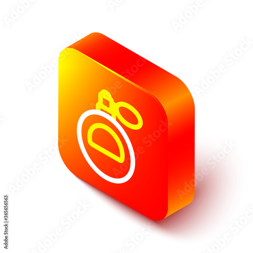 Isometric line Perfume icon isolated on white background. Orange square button. Vector Illustration.