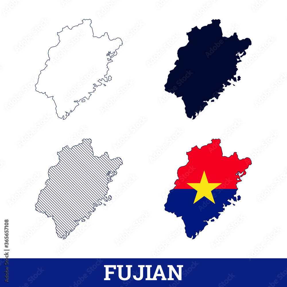 China State Fujian Map With Flag 