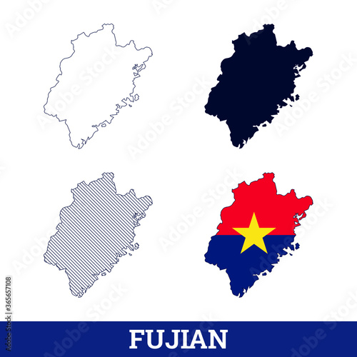 China State Fujian Map With Flag 