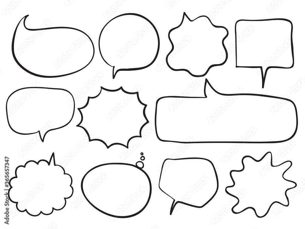 isolated speech bubbles text balloon childish lines simple doodle set sign for speaking, talking, announcement, text, conversation etc. vector design - obrazy, fototapety, plakaty 