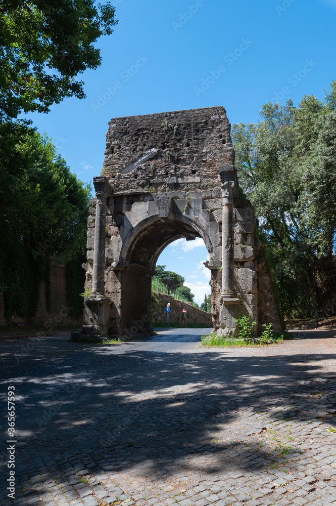 The Arch of Drusus is not a triumphal arch but an element of the Antonian aqueduct which fed the Terme of Caracalla. It is located at the entrance of the ancient Appian way, Appia antica, Rome, Italy.