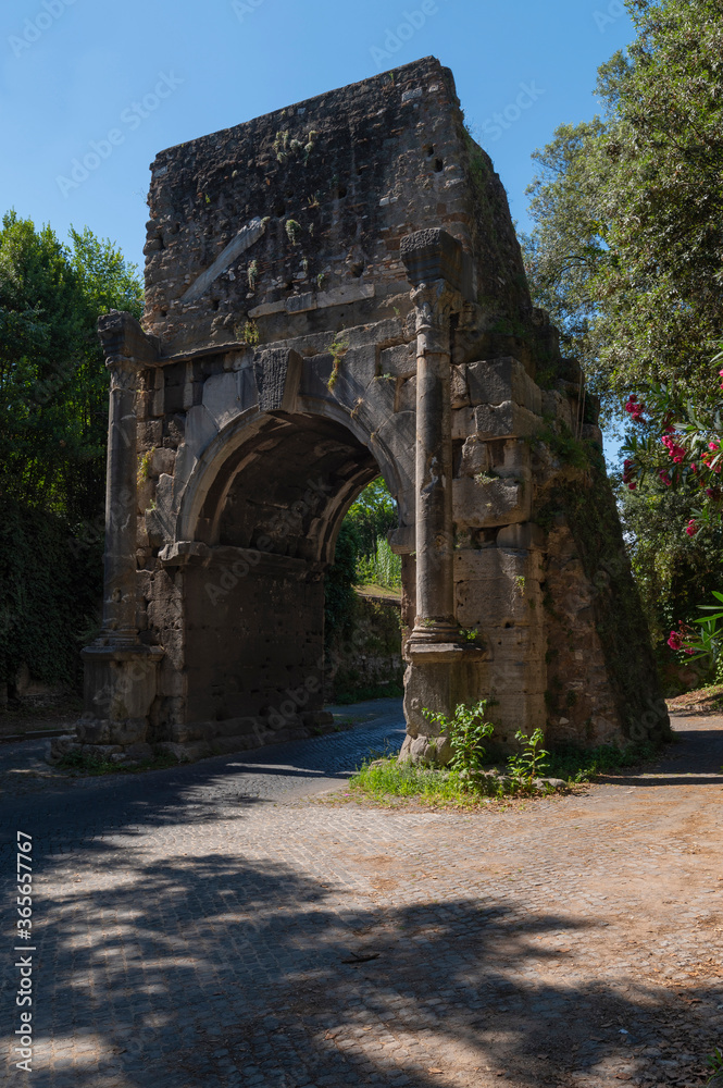 The Arch of Drusus is not a triumphal arch but an element of the Antonian aqueduct which fed the Terme of Caracalla. It is located at the entrance of the ancient Appian way, Appia antica, Rome, Italy.