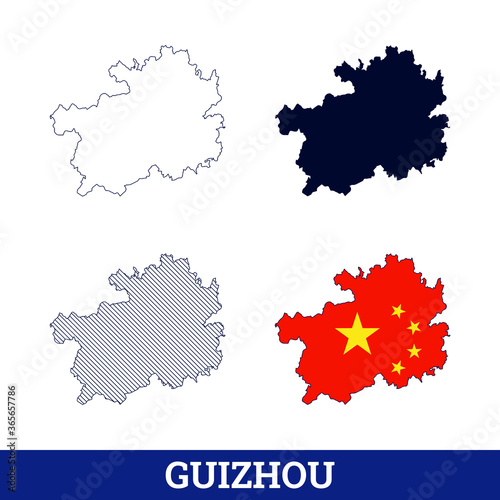 China State Guizhou Map with flag vector