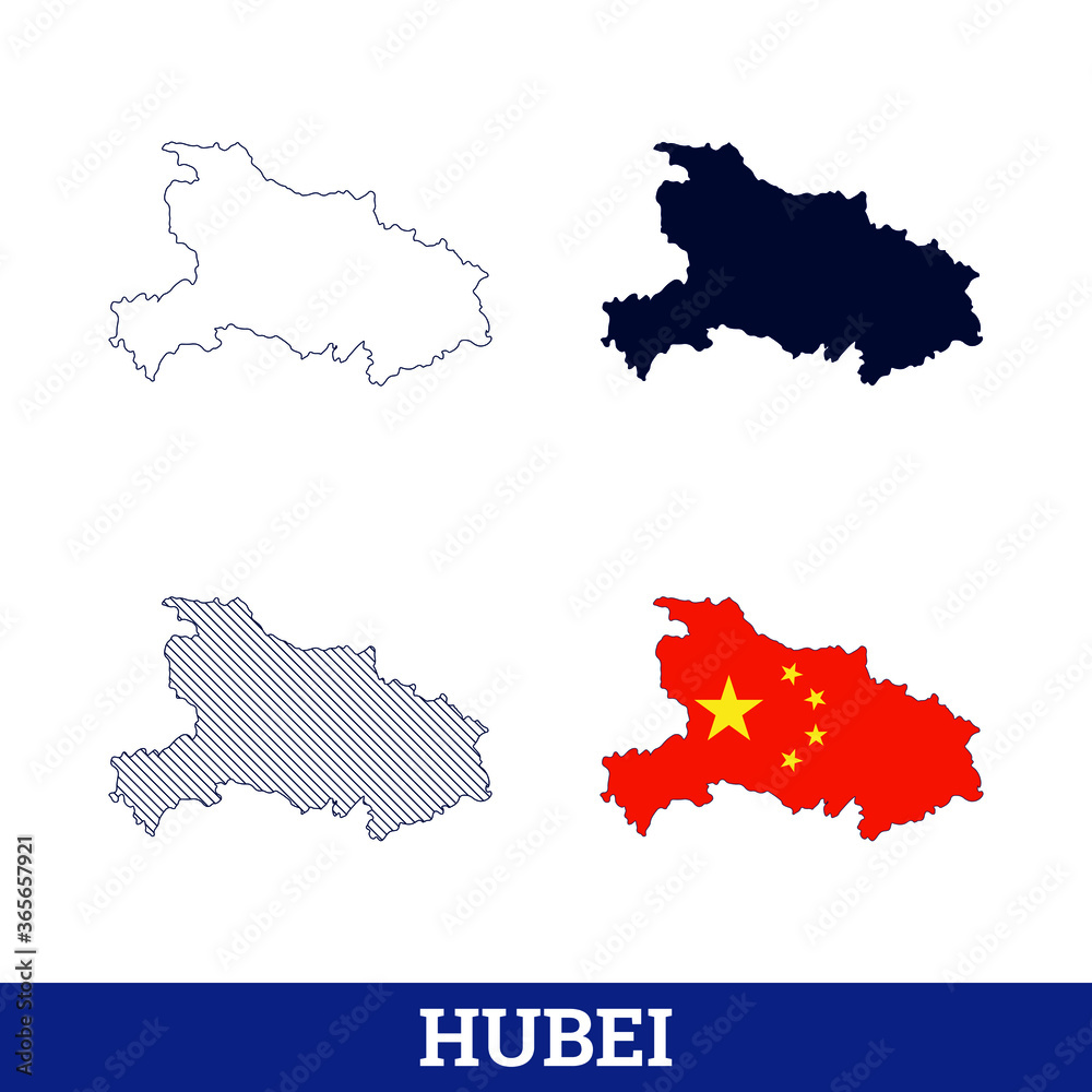 China State Hubei Map with flag vector