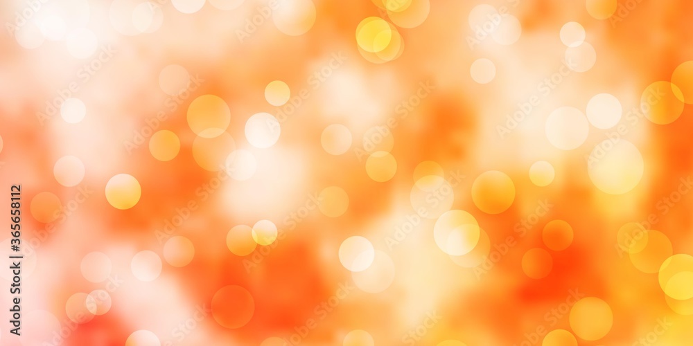 Light Orange vector layout with circle shapes. Glitter abstract illustration with colorful drops. Design for your commercials.