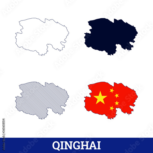 China State Qinghai Map with flag vector
