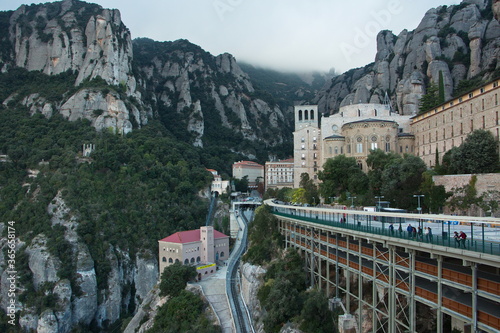 Upper station of the cog railway from Monistrol de Montserrat to Santa Maria de Montserrat Abbey, Catalonia, Spain, Europe 