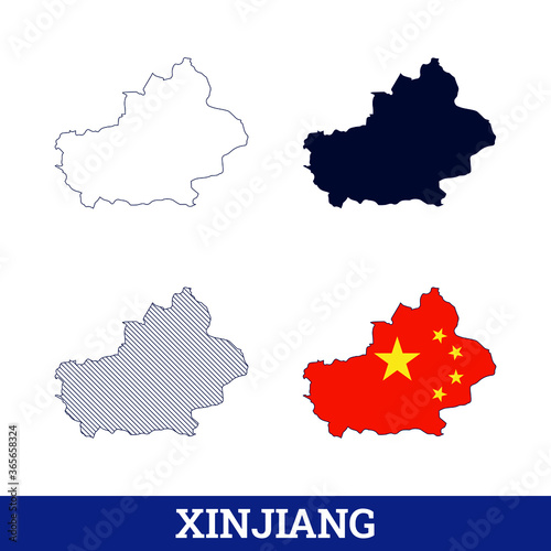 China State Xinjiang Map with flag vector