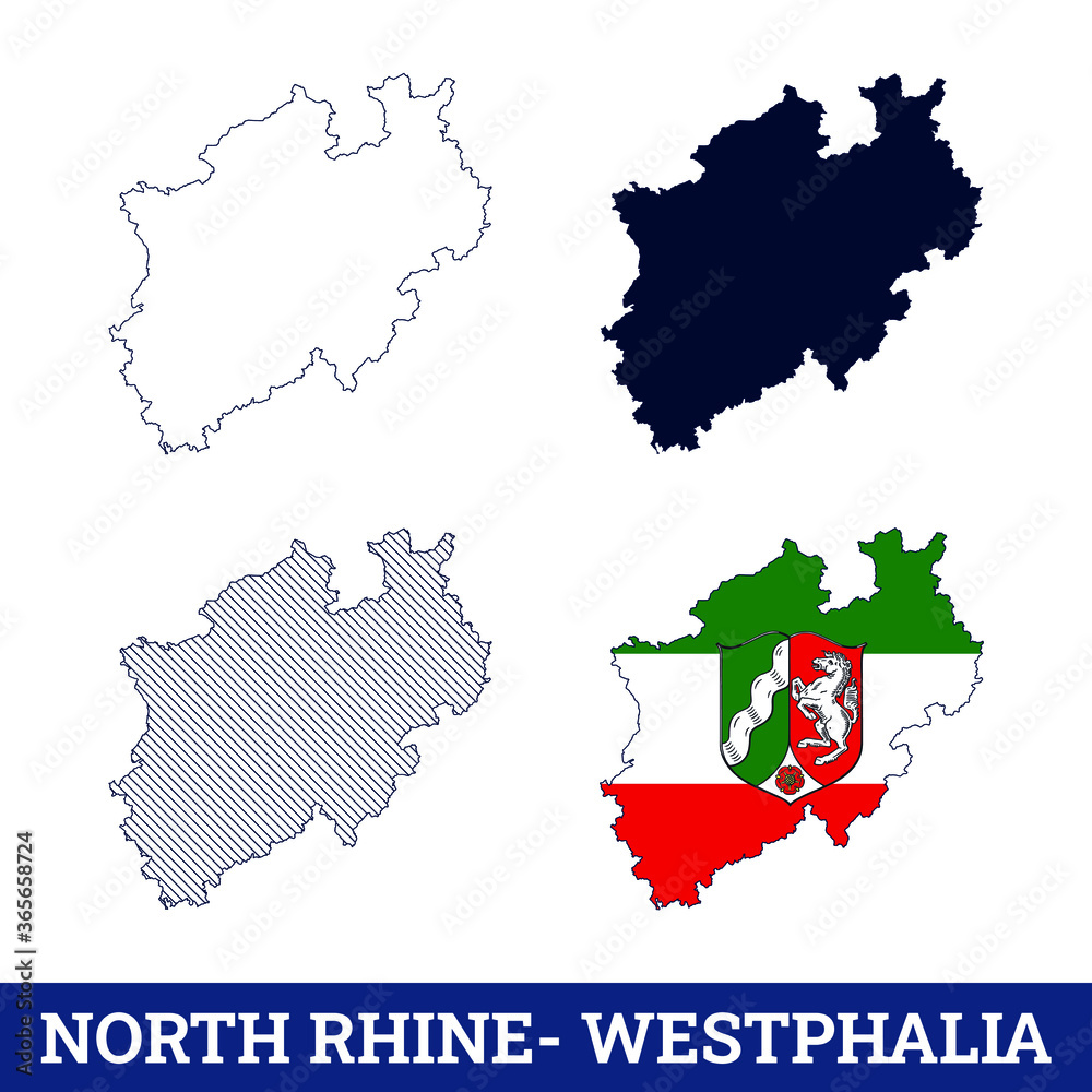 Fototapeta premium German State North-Rhine-Westphalia Map with flag vector