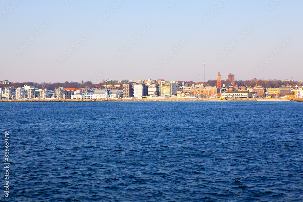 Helsingborg coastal city in southern Sweden . View from the Sea 