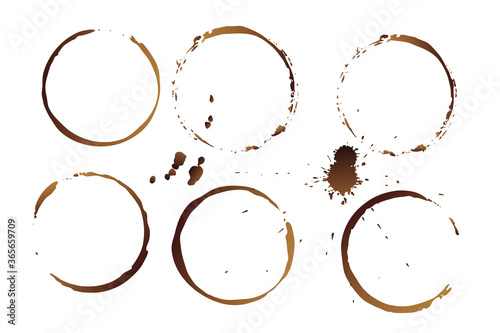 Vector coffee cup stains, Isolated On White Background, tea ring stamps Illustration