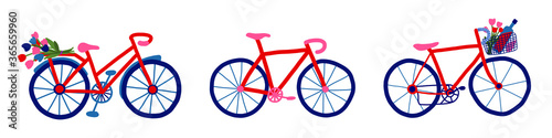 Bicycle in manual graphics. Retro bike. Vector illustration. Set