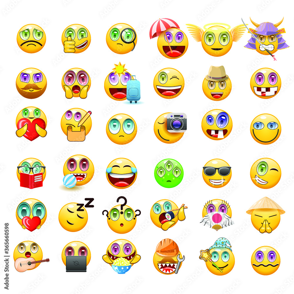 Set Abstract Collection Yellow Smiles Emotiocons Vector Design Style Icons Face Expression Set Abstract Collection Yellow Smiles Emotiocons Vector Design Style Icons Face Expression