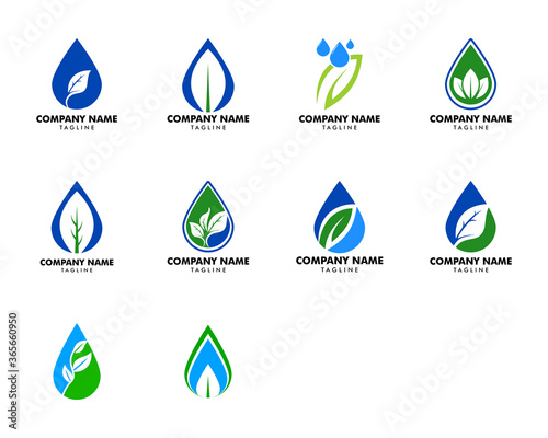 Set of Waterdrop leaf logo icon design template element