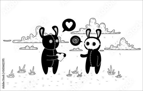 black and white bunnies declare their love