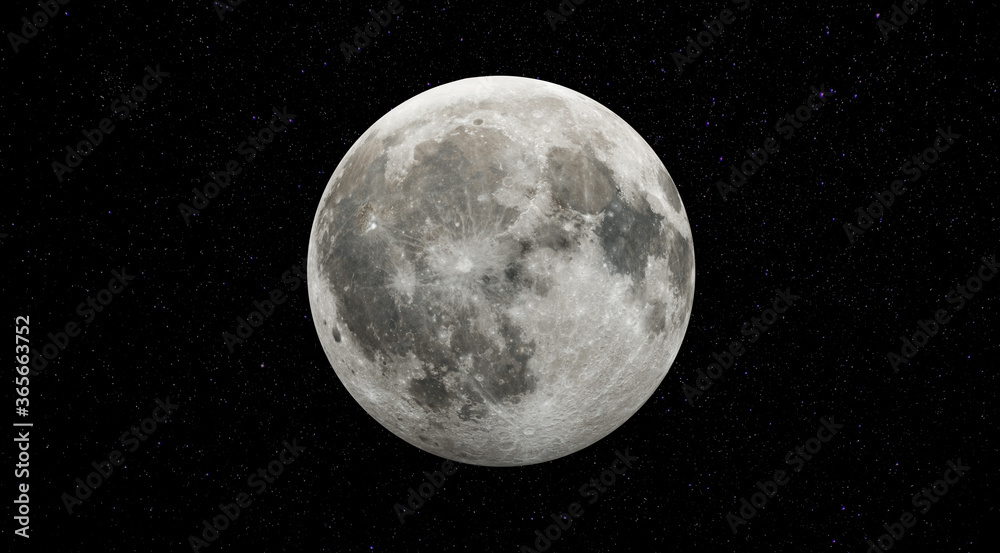 3D Rendering Full Moon with Backdrop Stars. Moon Elements of this image furnished by NASA