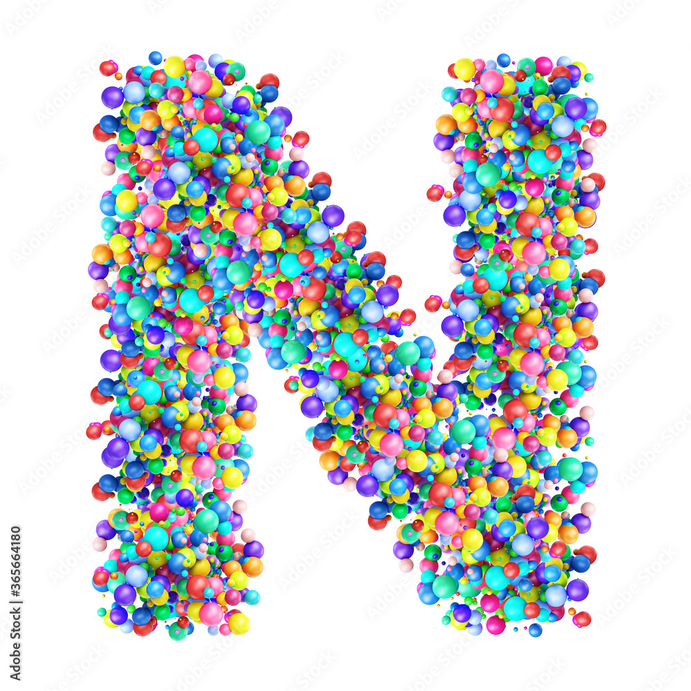 Alphabbet letters from group of multicolor balls. Letter N Alphabbet letters from group of multicolor balls. Letter N