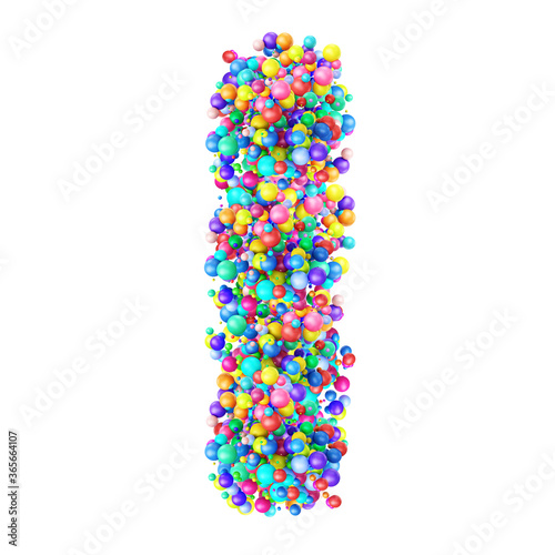 Alphabbet letters from group of multicolor balls. Letter I