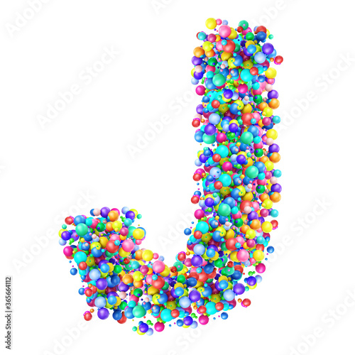 Alphabbet letters from group of multicolor balls. Letter J