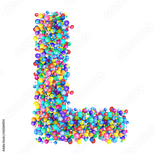 Alphabbet letters from group of multicolor balls. Letter L