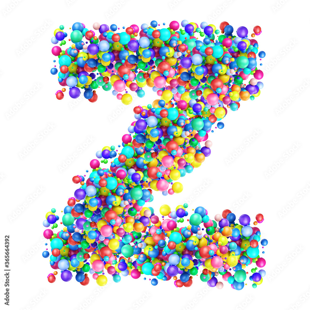 Alphabbet letters from group of multicolor balls. Letter Z