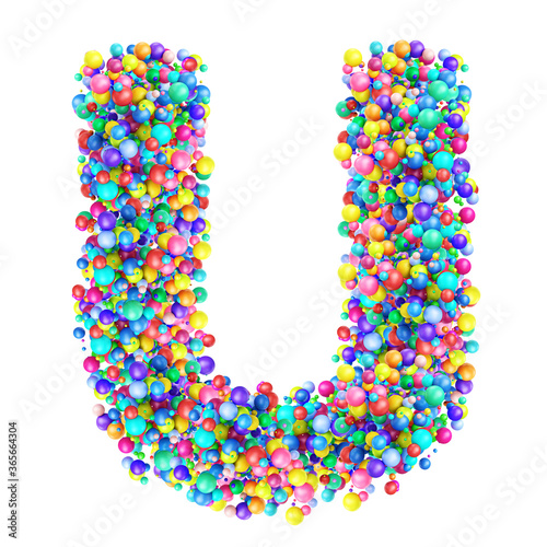 Alphabbet letters from group of multicolor balls. Letter U