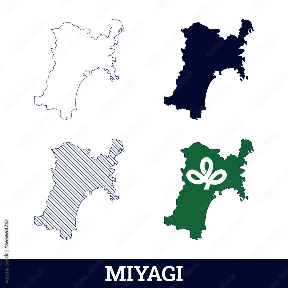Japan State Miyagi Map with flag vector