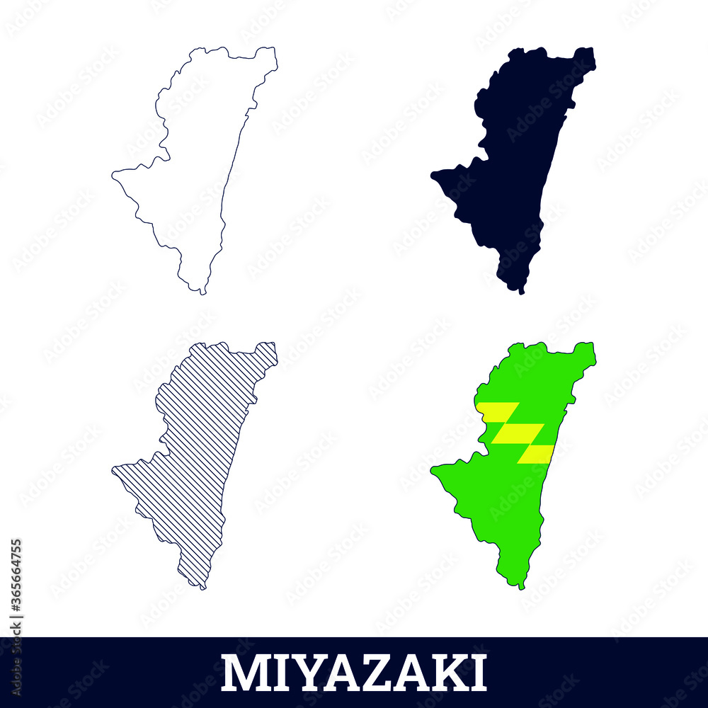 Fototapeta premium Japan State Miyazaki Map with flag vector