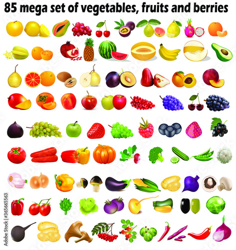 Fototapeta Naklejka Na Ścianę i Meble -  85 mega set of vegetables, fruits and berries on a white background