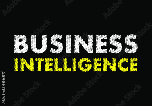 Business intelligence writing text on black chalkboard. vector illustration.
