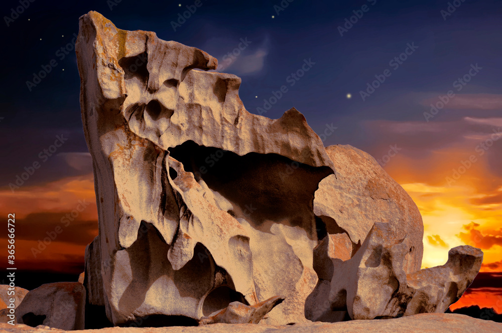Strange rock formations at sunset